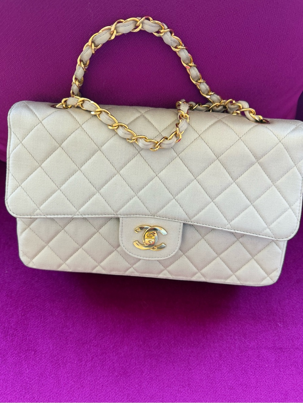 CHANEL Quilted Shoulder Bag in Beige with Gold Hardware